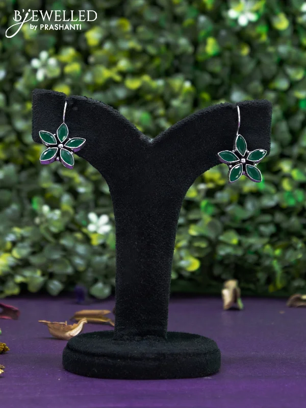 women’s ear cuff earrings -Oxidised hanging type earring floral design with emerald stones