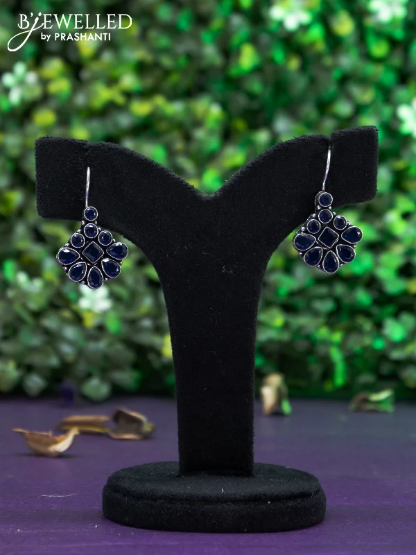 bridal earrings for women -Oxidised hanging type earring with sapphire stones