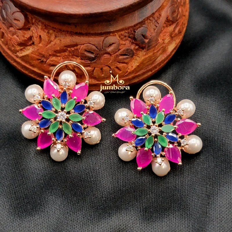 heart-shaped earrings for women -Multicolor Floral AD Zircon Stud Earring