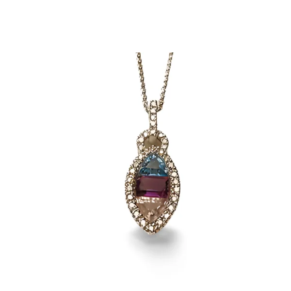 fashion-forward necklaces for women -Beautiful Estate 14K White Gold Amethyst Topaz Sapphire Diamond Necklace Pendant