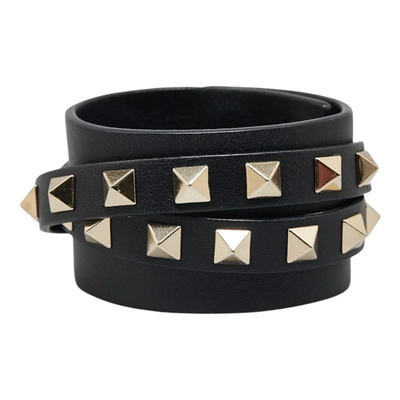 women’s statement bangles -Valentino Leather Studded Bangle Bracelet