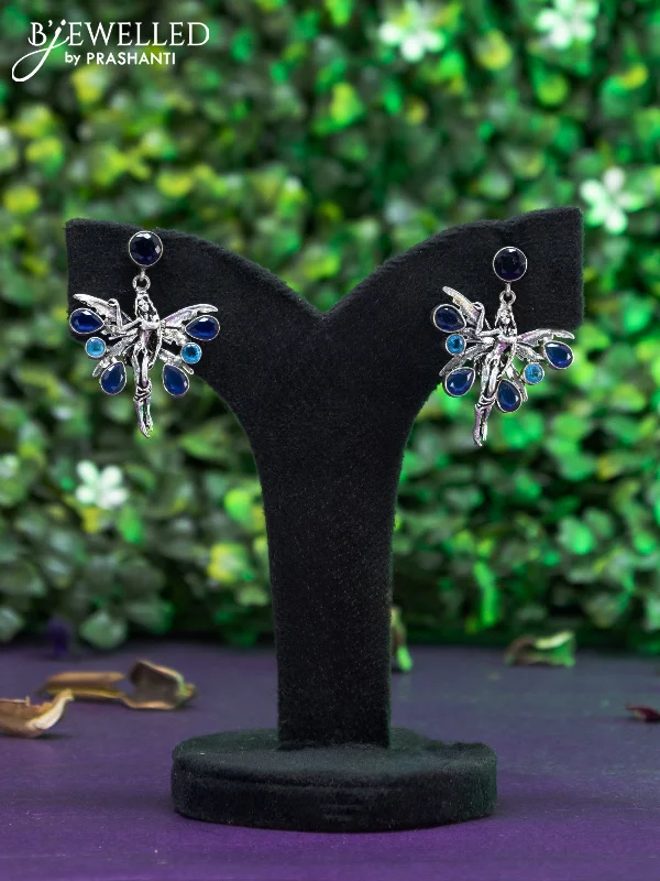 chic earrings for women -Oxidised earring butterfly design with multi colour stones