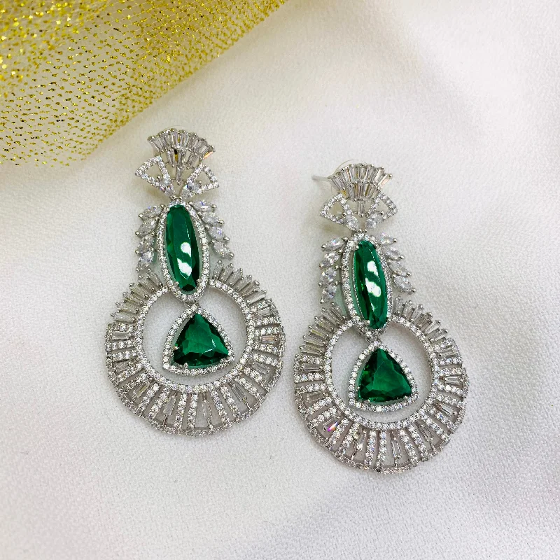 fashionable drop earrings -Green and White Diamond Alike AD Zircon Earring