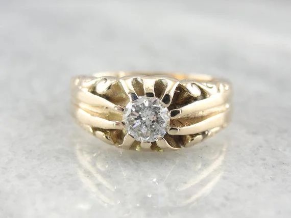 radiant cut diamond engagement rings -Victorian Engagement Ring in Fine Yellow Gold with Diamond Center