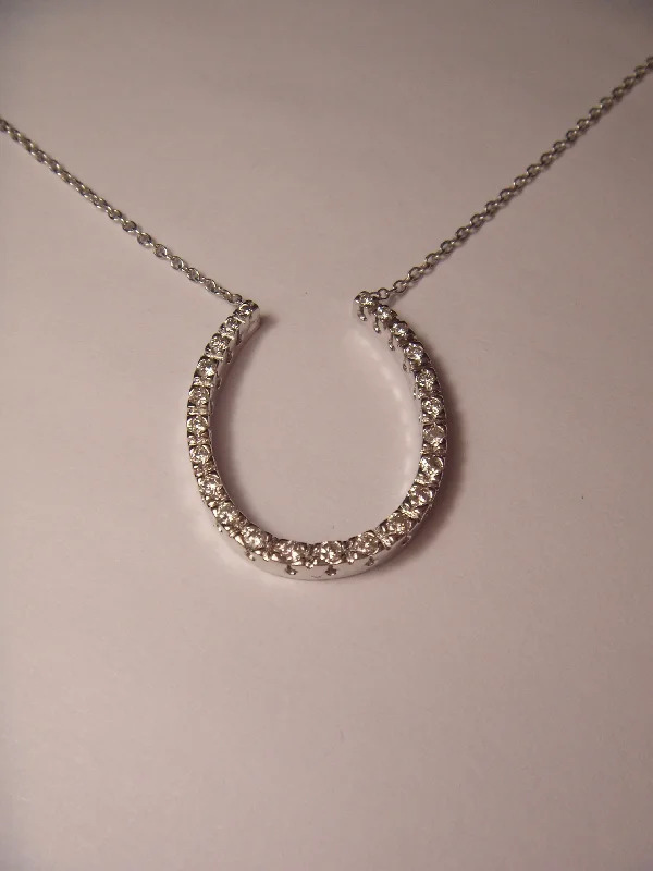 high-end necklaces for women -Stunning Estate 14K White Gold Diamond Horseshoe Pendant Necklace