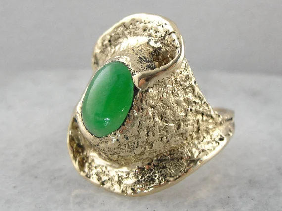 Unusual Jade Statement Ring, Chunky Yellow Gold Setting