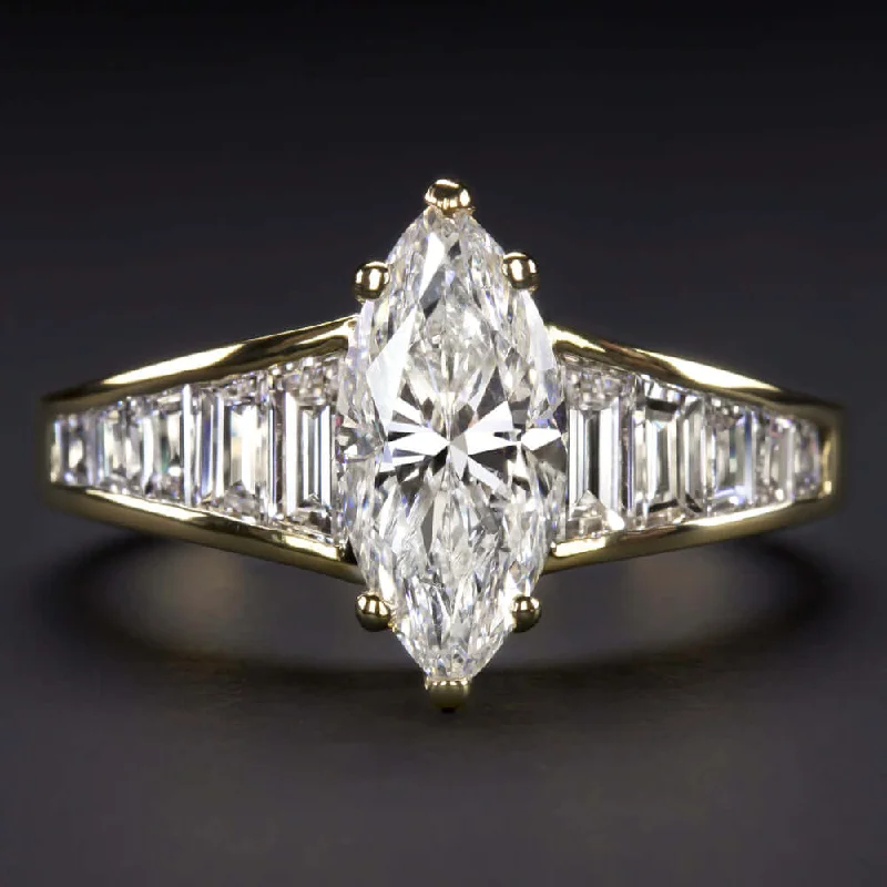 pear shaped engagement rings -2.70ct CERTIFIED G SI2 MARQUISE CUT DIAMOND ENGAGEMENT RING 18k YELLOW GOLD 1.75