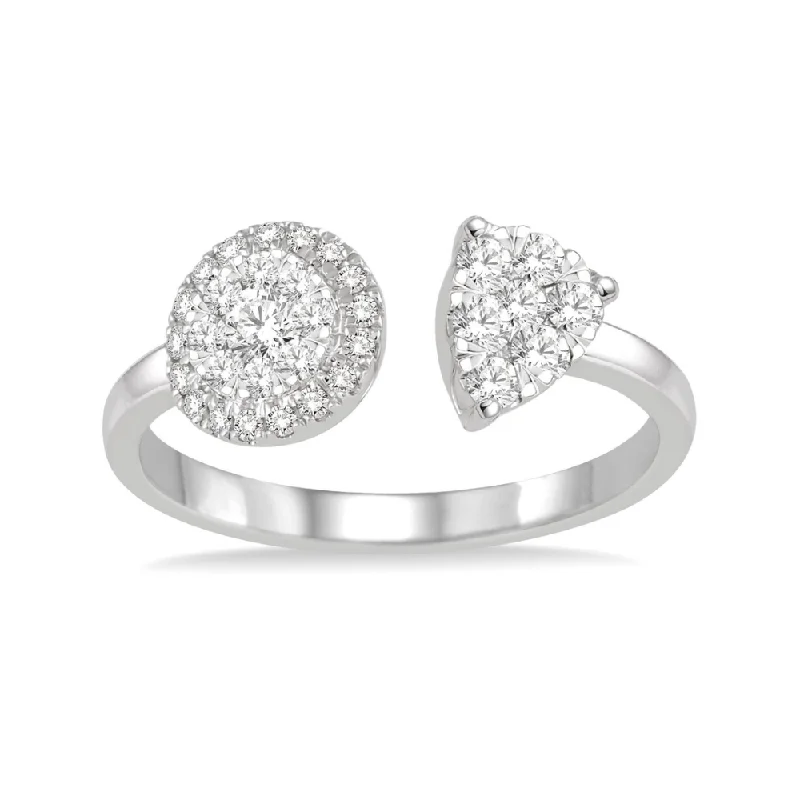 1/2 Ctw Round and Pear Shape Diamond Lovebright Ring in 14K White Gold