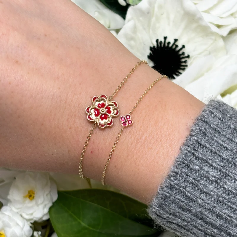 gold bracelets for women -Dark Red Enamel Single Clover Bracelet