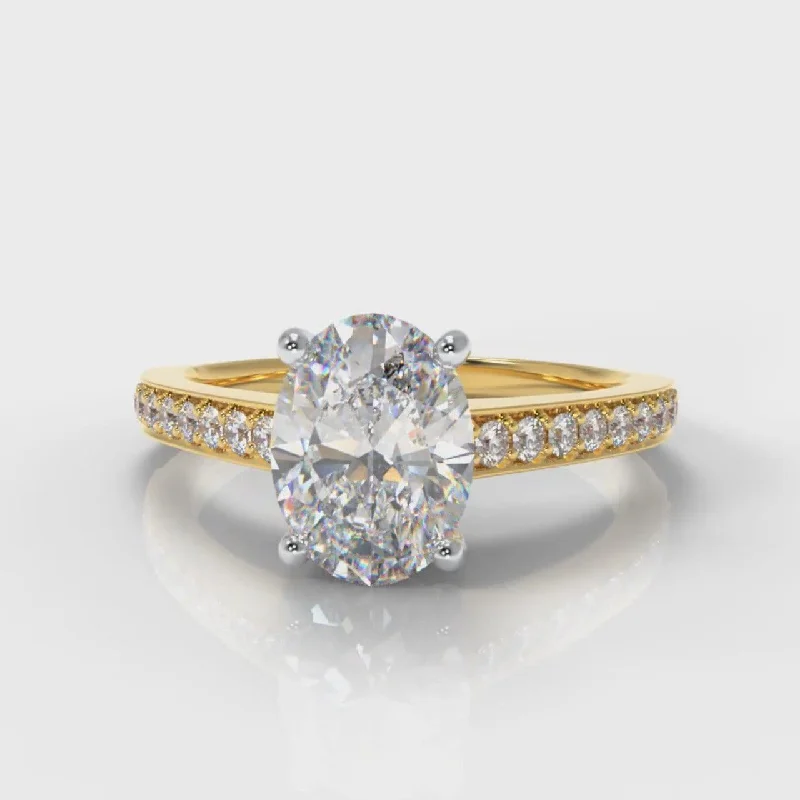 floral engagement rings -Pavé Oval Diamond Engagement Ring - Yellow Gold