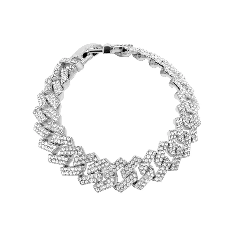 beautiful diamond wedding rings -Edgy Cuban Crystal Chain Bracelet silver