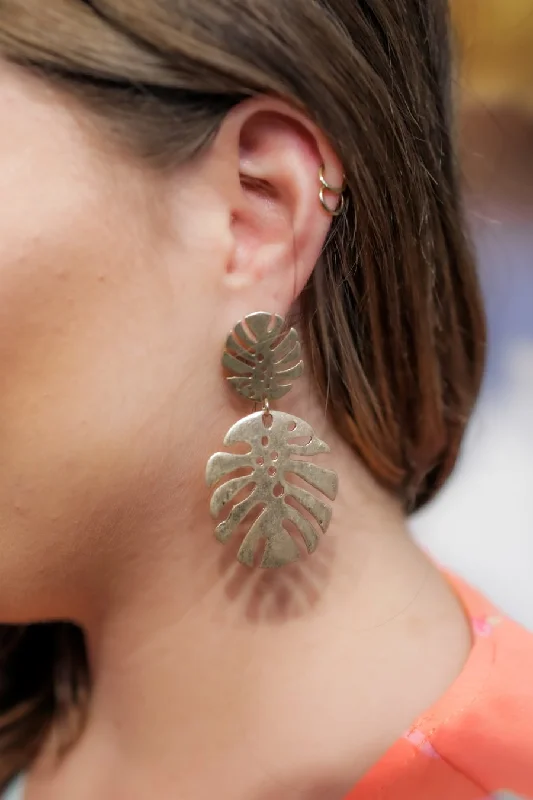 drop earrings for women -Tropical Palm Leaf Earrings