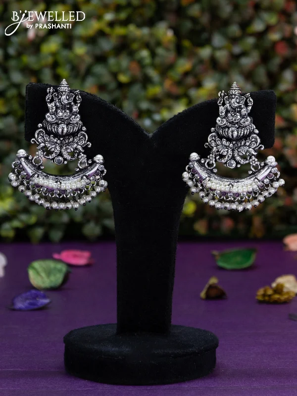 women’s bold earrings -Oxidised earring ganesha design with cz stones and pearl hangings