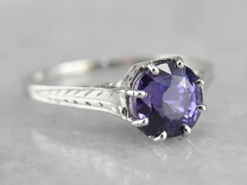 engagement rings with alternative stones -Aubergine Sapphire Art Deco Engagement Ring