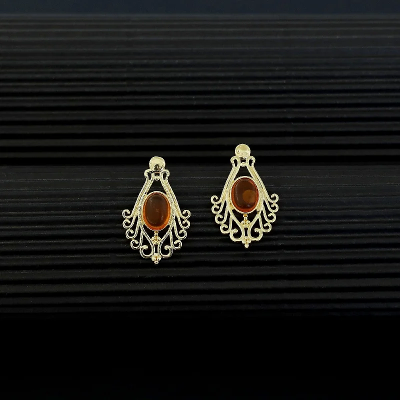 minimalist gold earrings -Uthra Golden Glossy Stone Earring