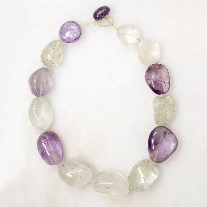 lucky charm necklaces for women -Chunky Amethyst & Rock Crystal Bead Necklace