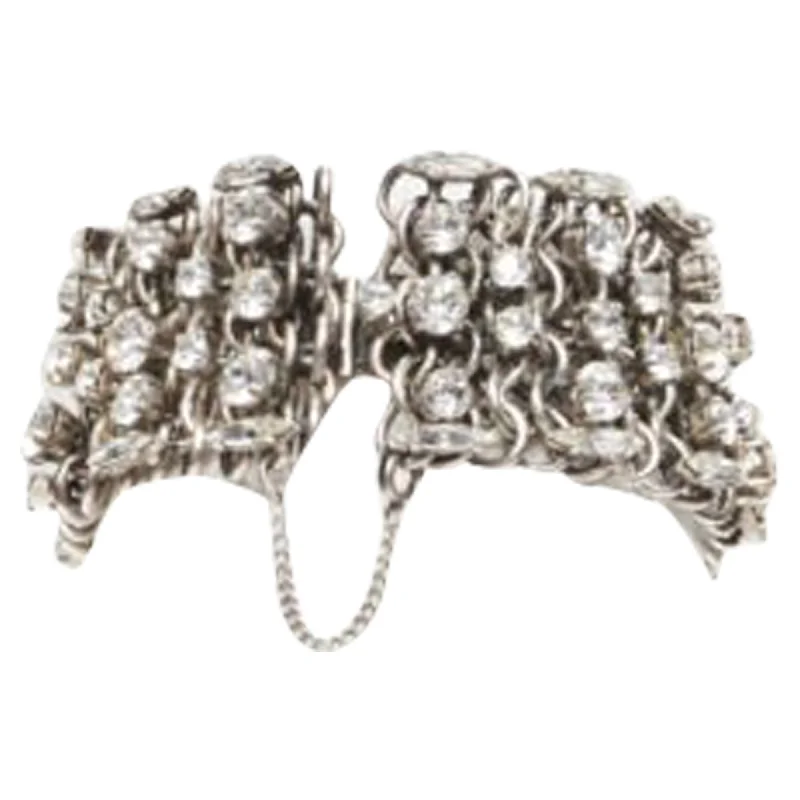 women’s birthstone rings -Saint Laurent Grunge Punk crystal silver chain bracelet cuff