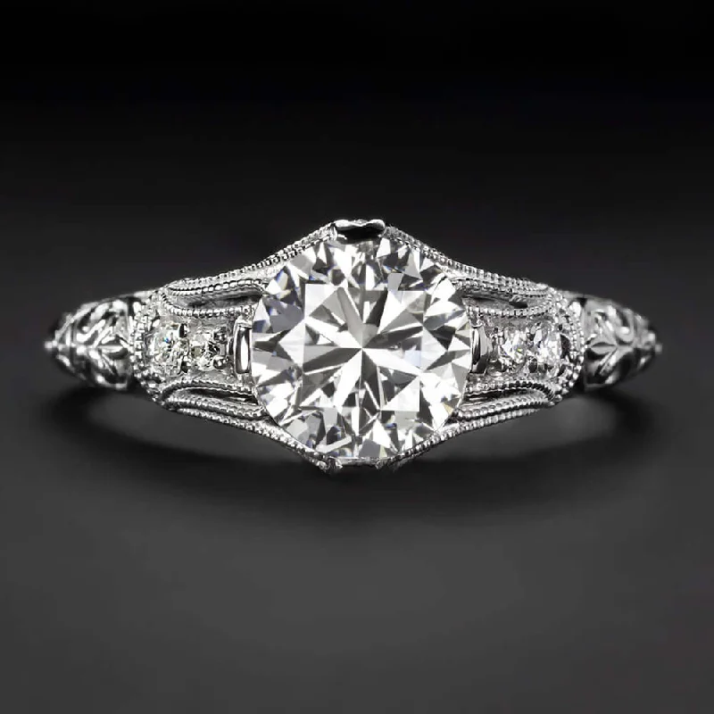 bold engagement rings -1ct CERTIFIED F SI2 DIAMOND ENGAGEMENT RING ART DECO VINTAGE STYLE WHITE GOLD