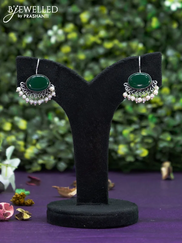 teardrop earrings for women -Oxidised hanging type earring with emerald stones and pearl hanging