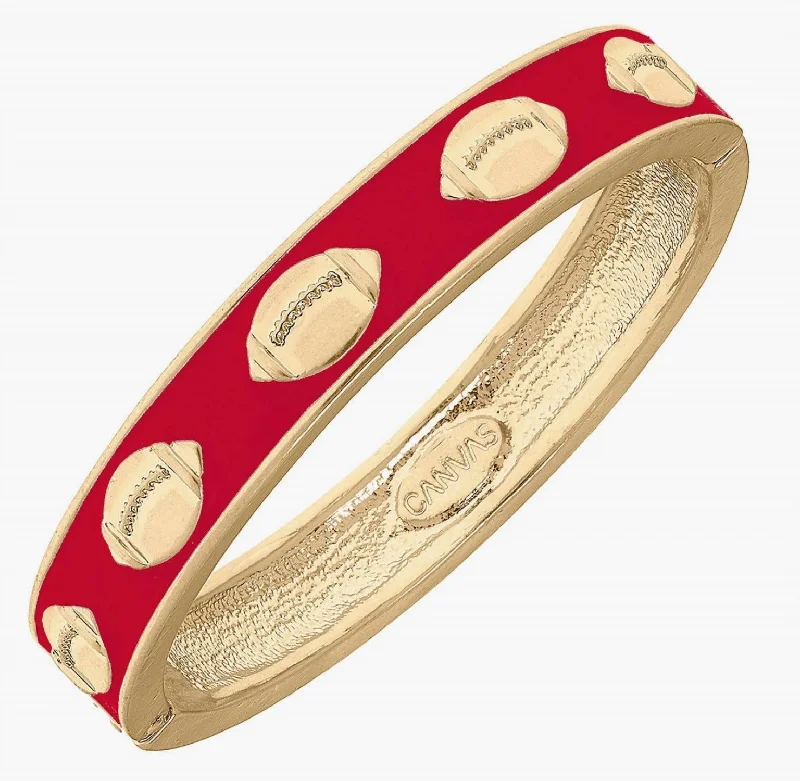 unique charm bracelets for women -Women's Game Day Enamel Football Hinge Bangle In Red