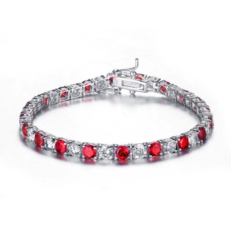 gemstone statement rings -Sterling Silver White Gold Plated with Colored Cubic Zirconia Tennis Bracelet