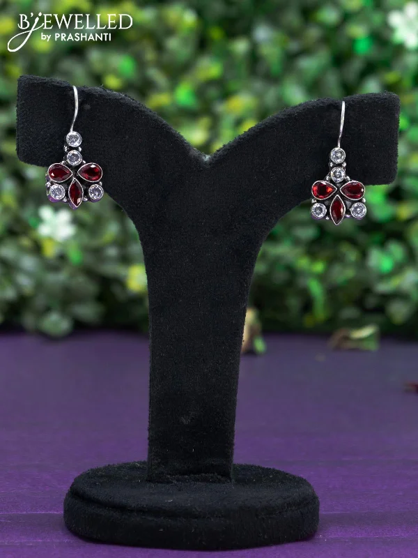 dangling earrings for women -Oxidised hanging type earring with maroon and cz stones