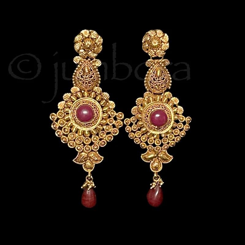 fashionable drop earrings -Long Statement Antique Gold Earring