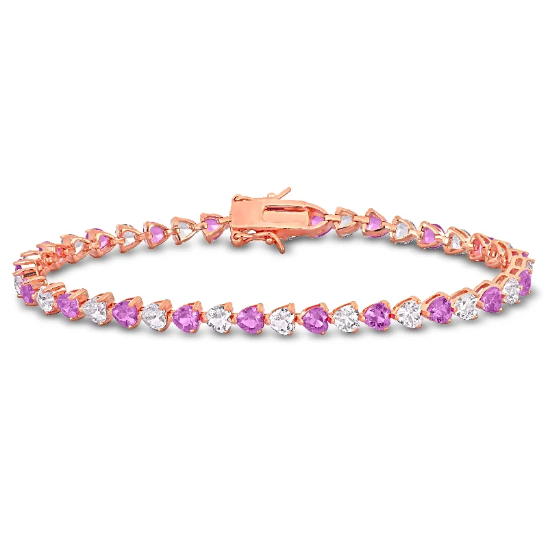 titanium rings for women -Mimi & Max 12ct TGW Created Pink and White Heart-Cut Sapphire Bracelet in Rose Silver - 7.5 in.