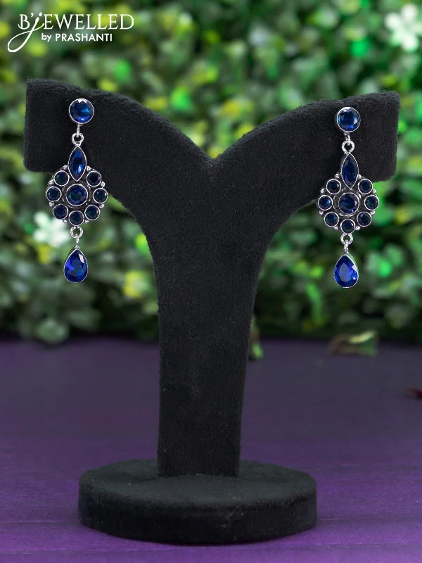 gold stud earrings for women -Oxidised earring with sapphire stones and hanging