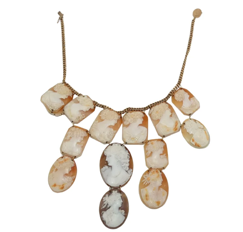 fashion necklaces for women -Cameo and 14K Rose Gold Bib Necklace