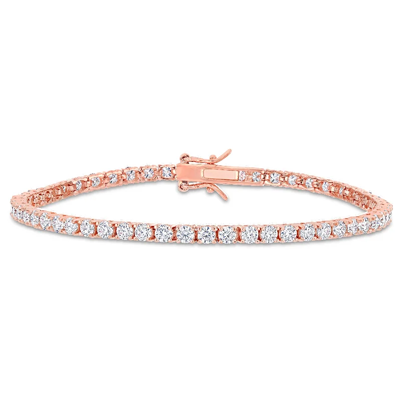 custom design bangles -5 1/10 CT DEW Created Moissanite Tennis Bracelet in Rose Gold Plated Sterling Silver