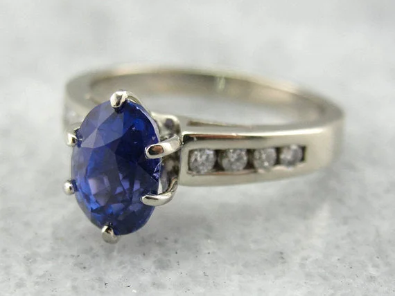 white gold engagement rings -Outstanding Blue Sapphire and Diamond Engagement Ring