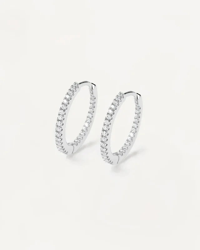 vintage stud earrings for women -White Medium Hoops Silver