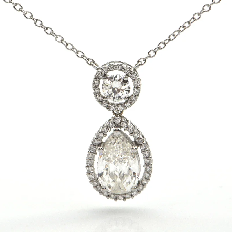 trendy choker necklaces for women -Pear Shaped Diamond Halo Pendant Necklace