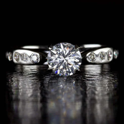 mixed metal engagement rings -1.2ct NATURAL ROUND BRILLIANT CUT F Si2 DIAMOND BURNISH ENGAGEMENT RING 1.25ct