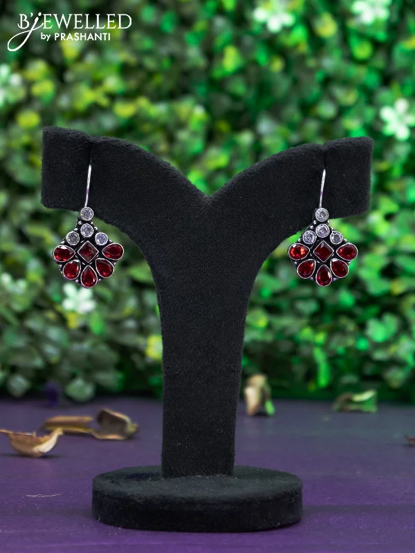 custom earrings for women -Oxidised hanging type earring with maroon and cz stones