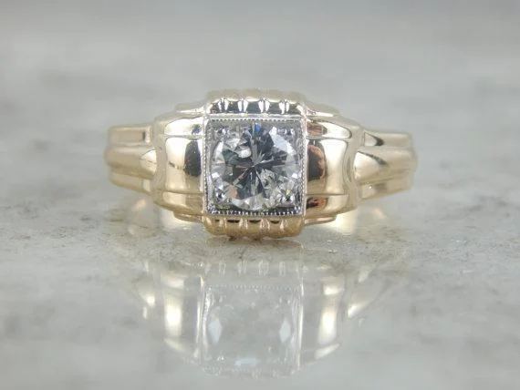 matching engagement rings -Retro Diamond Engagement Ring