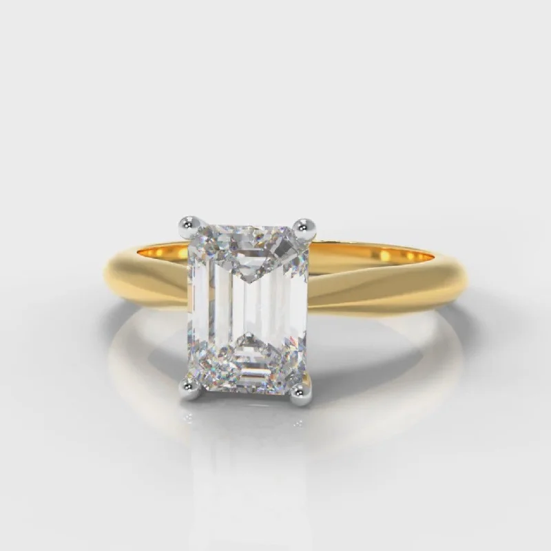 gold band engagement rings -Carrée Solitaire Emerald Cut Diamond Engagement Ring - Yellow Gold