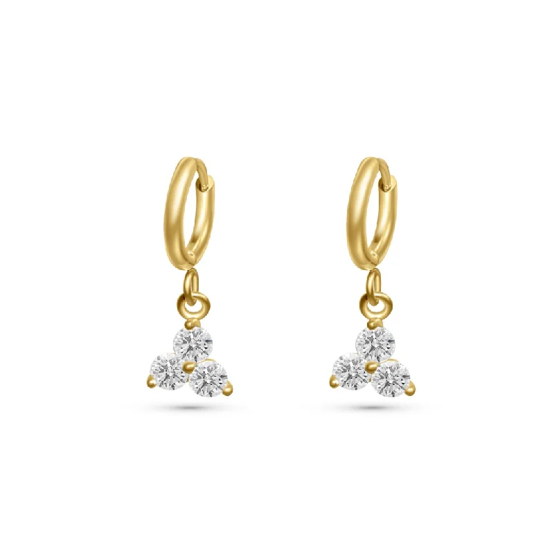 floral earrings for women -3 Diamond Flower Huggies