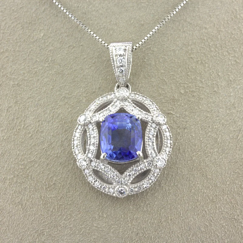 trendy necklaces for women -4.80 Carat Blue Sapphire Diamond Platinum Pendant