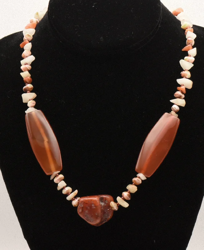 modern necklaces for women -Vintage Carnelian Chunk Bead Necklace - 19.5"