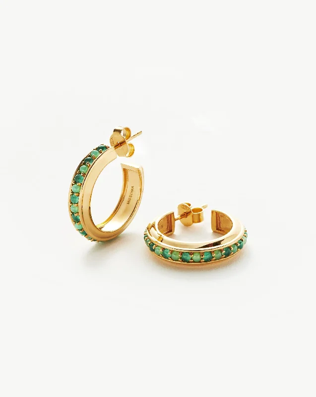 hoop earrings for evening wear -Hot Rox Gemstone Medium Hoop Earrings | 18k Gold Vermeil/Green Onyx & Chalcedony