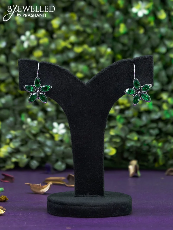 personalized diamond earrings -Oxidised hanging type earring floral design with emerald stones