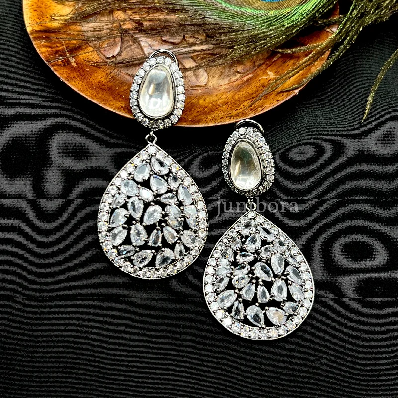 floral earrings for women -Victorian Statement AD Zircon & Kundan Earring