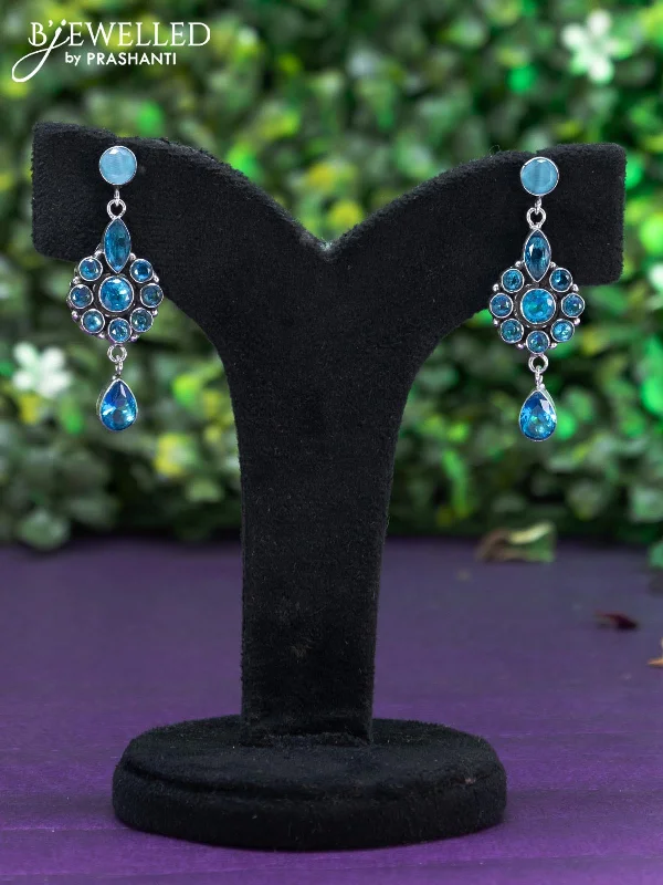 colorful gemstone earrings for women -Oxidised earring with ice blue stones and hanging