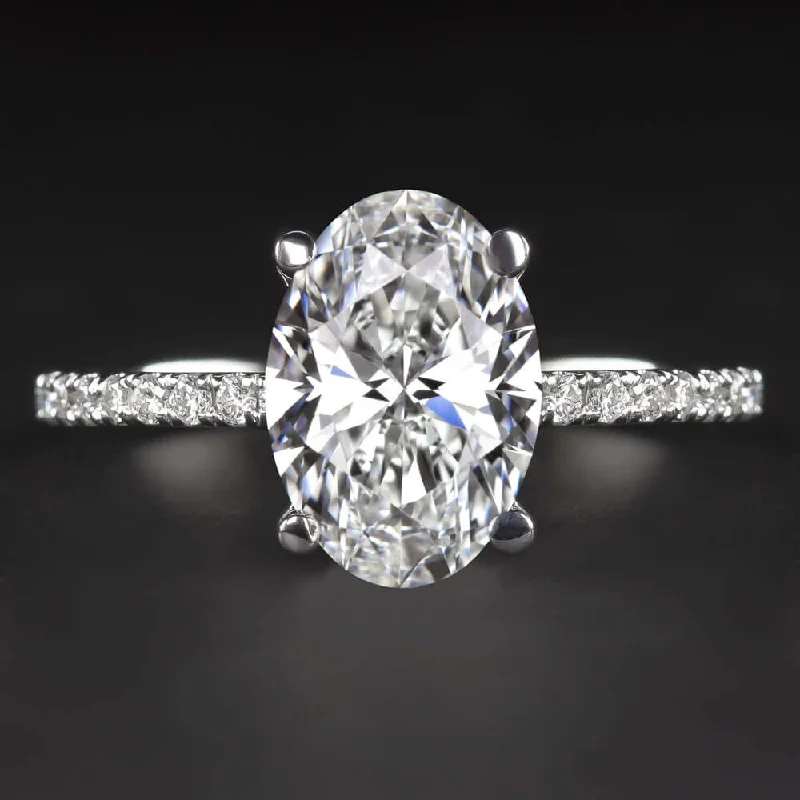 classic round cut engagement rings -1.85ct LAB CREATED DIAMOND ENGAGEMENT RING CERTIFIED F VS2 OVAL THIN PAVE BAND