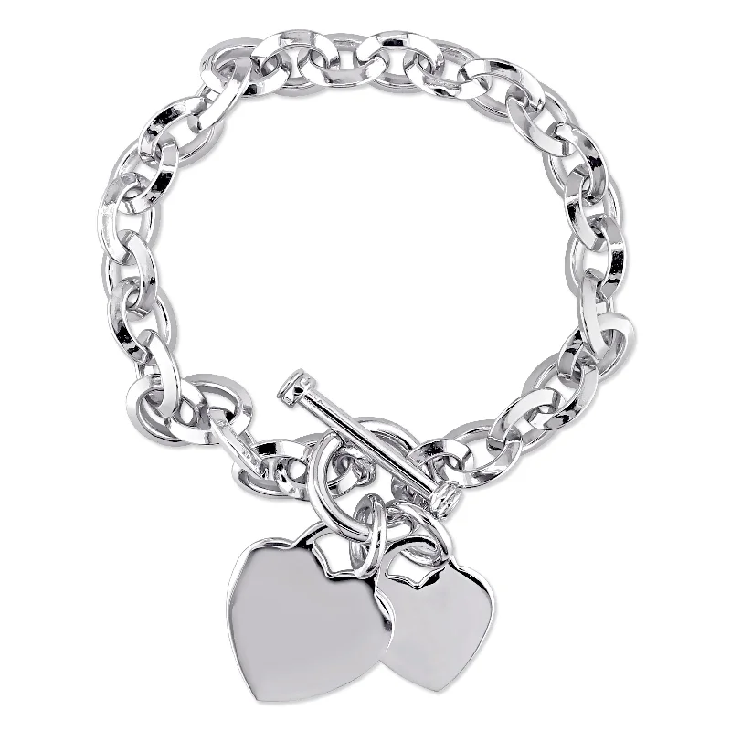 elegant silver cuff bracelets -Mimi & Max Heart Charms Charm Bracelet in Sterling Silver