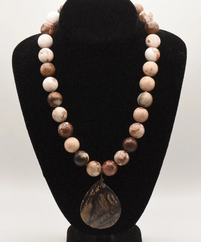 luxury necklaces for women -Heavy Jasper Beaded Necklace with Pendant - 20"