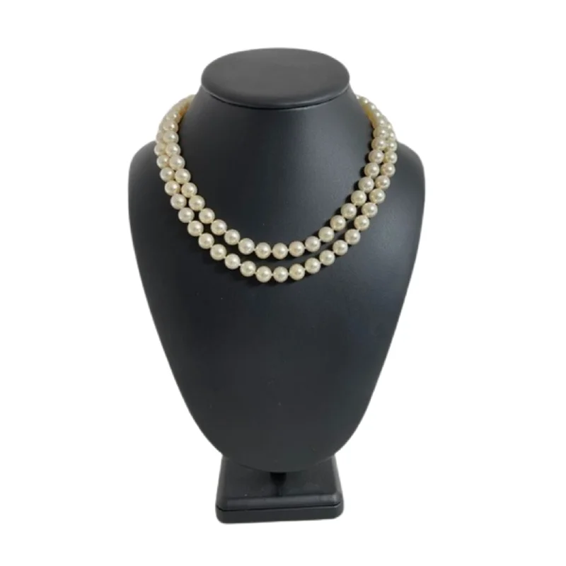 engagement pendant necklaces for women -Vintage Double Strand Cultured Pearl Necklace with Gold Clasp