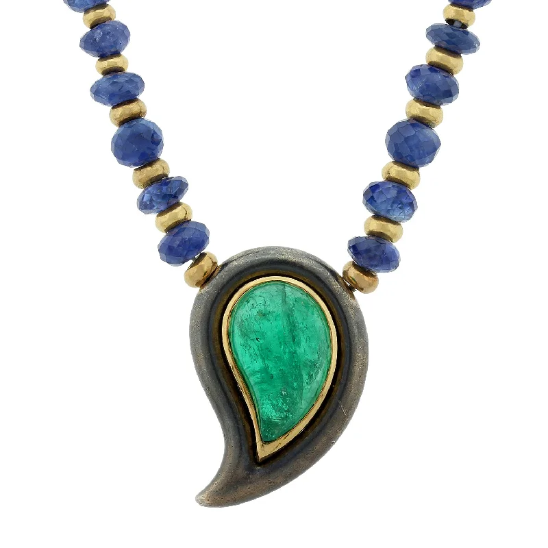 crystal charm necklaces for women -Poiray French Emerald Sapphire Gold Necklace